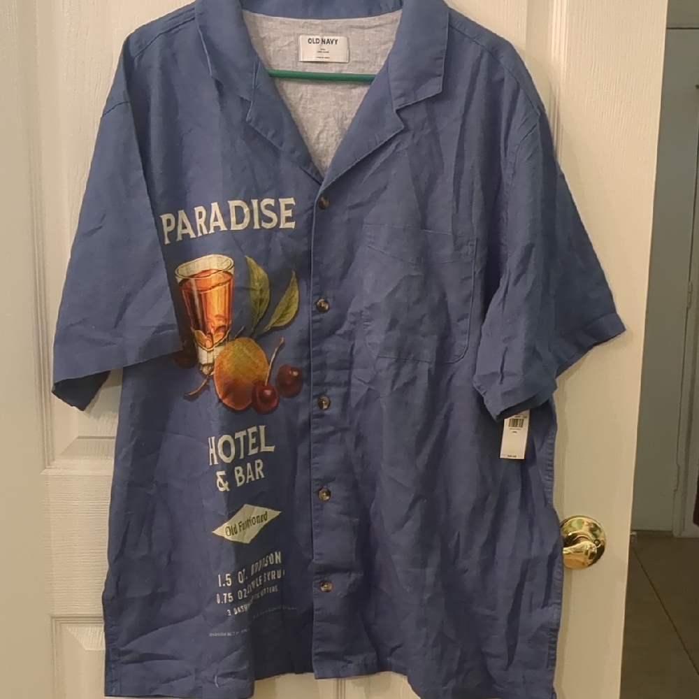 Old Navy Blue Paradise Hotel Graphic Shirt